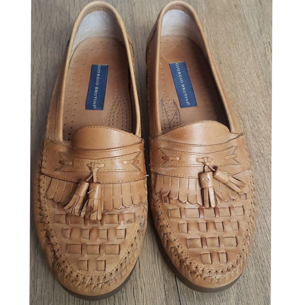 Giorgio Brutini Shoes Tassel Loafers Men 11 Tan Leather Woven Business Casual